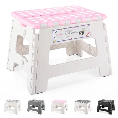 Produktbild von Tritthocker Klappbar Klapphocker Faltbar Höhe 23cm für Kinder und Erwachsene Bade Küchen - Rosa+Weiß