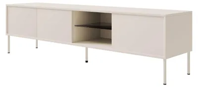 Obrázek produktu pro Selsey Modity - třídveřová TV skříňka se skleněnou policí a osvětlením, 175 cm, kašmírově šedá