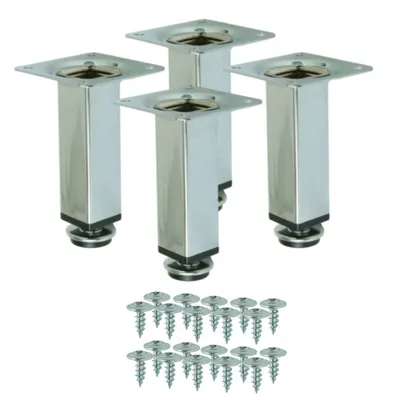 Produktbild von Möbelbeine mit Verstellung Chrom für Kommode, Schrank 10 cm, Set mit Schrauben 4 Stück