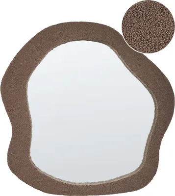 Produktbild von BELIANI Wandspiegel Braun Glas und Bouclé 79x80 cm mit Breitem Rahmen Asymmetrisch Modern Wohnaccessoire Wohnzimmer Schlafzimmer Wohnbereich Bad Deko