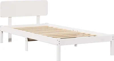 Image de vidaXL Cadre de lit avec tête de lit blanc 90 x 200 cm Pin massif