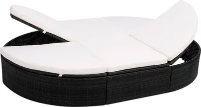 Image de vidaXL Bain de soleil double avec support Poly rotin 200x140x28 cm noir