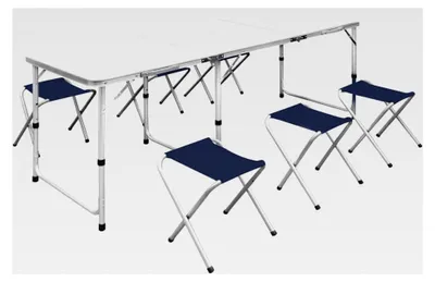 Produktbild von Klappbarer Campingtisch mit 6 Hockern, höhenverstellbar und leicht für Picknick und Camping