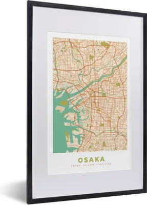 Produktbild von MuchoWow® Gerahmtes Poster Osaka - Stadtplan - Vintage - Karte 40x60 cm - Poster mit Schwarzem Bilderrahmen Wandposter Rahmen Foto Bilder - Poster in Rahmen