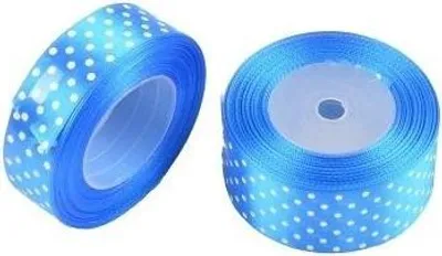 Image de Ruban satiné pour emballer des cadeaux Ruban décoratif bleu à pois 25 mm 22 m