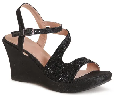 Produktbild von topschuhe24 3237 Damen Keil Sandaletten mit Glitzer, Farbe:Schwarz, Größe:40 EU