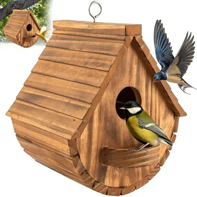 Produktbild von Nistkasten aus Holz & Vogelhaus zum Aufhängen – Wetterfestes Nisthaus für Wildvögel wie Meisen und Spatzen, 20 x 21 x 15 cm