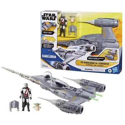 Produktbild von Star Wars The Mandalorian's N-1 Starfighter, Grogu & Mandalorian Figuren 10 cm, Epic Hero Series, Spielzeug ab 4 Jahren