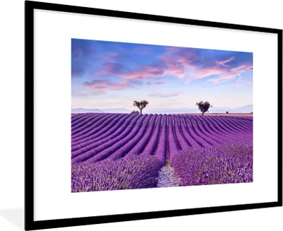 Produktbild von MuchoWow® Gerahmtes Poster Lavendel - Natur - Lila - Bäume - Blumen 90x60 cm - Poster mit Schwarzem Bilderrahmen Wandposter Rahmen Foto Bilder - Wanddekoration - Fotos