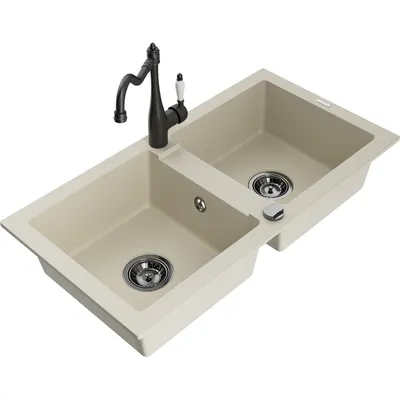 Obrázek produktu pro Mexen Mario 2-miskový granitový dřez s kuchyňskou baterií Carla, Béžová - 6504-69-670700-70