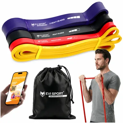 Zdjęcie produktu dla GUMY OPOROWE do Ćwiczeń Podciągania CrossFit ZESTAW 4 MOCNE Taśmy + EBOOK