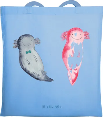 Produktbild von Mr. & Mrs. Panda Tote Bag Axolotl Freundin - Sky Blue - Geschenk, Liebe, Lurche, Laptoptasche, Uni Tasche, Einkaufstasche, Valentinstag, Schultasche