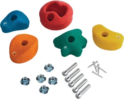 Produktbild von Klettersteine Set 5 Stück bunt mit Drehsicherung Klettergriffe inkl. Schrauben : klein Ø 75 - Ø 85 mm Größe: klein Ø 75 - Ø 85 mm