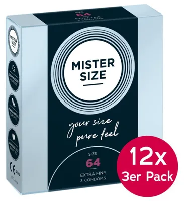 Produktbild von Mister Size Kondome 64 mm hauchdünn mit Gleitcreme vegan 36 Stück Großpackung