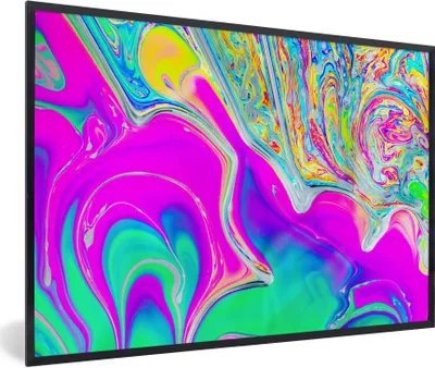 Produktbild von MuchoWow® Gerahmtes Poster Kunst - Farben - Psychedelisch 90x60 cm - Poster mit Schwarzem Bilderrahmen Wandposter Rahmen Foto Bilder - Fotorahmen - Foto-Plakat