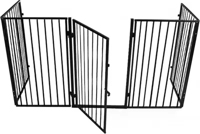 Produktbild von Kaminer Kaminschutzgitter Basic BK-2961, Metall, Schwarz, 304 x 74,5 cm (B x H), Kindersicherung, erweiterbar, 5 Segmente, 1 Tür, leichte Montage, Treppen- & Tierlaufstall, 11,5 kg