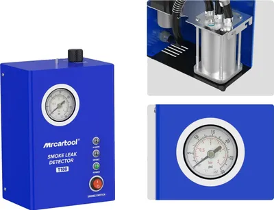 Obrázek produktu pro Detektor úniku kouře pro automobily, napájení 12 V, výstup kouře 5 l/min, rozměry 33 x 22 x 13 cm, kompatibilita s vozidly, diagnostický nástroj pro olejové potrubí automobilů