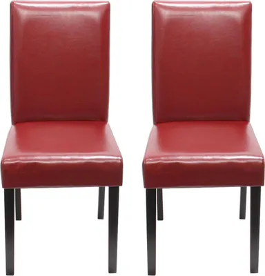 Produktbild von 2er-Set Esszimmerstuhl Stuhl Küchenstuhl klassisch und zeitlos | HxBxT 90x43x56cm | Sitzhöhe 45cm | Leder | dunkle Beine | Rot
