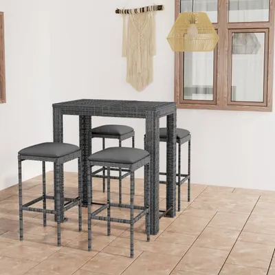 Obrázek produktu pro Maison Exclusive - 5dílný zahradní barový set s poduškami polyratan šedý