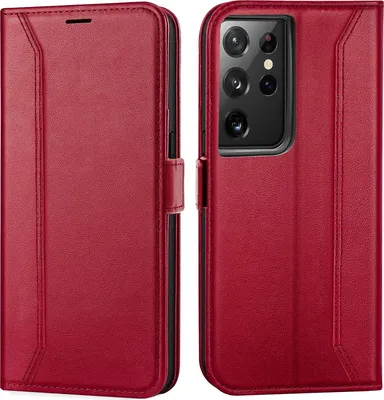 Zdjęcie produktu dla Etui na telefon komórkowy Samsung Galaxy S21 Ultra flip case składane etui ochronne, czerwone