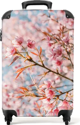 Produktbild von NoBoringSuitcases.com® Koffer Handgepäck Trolley Rollkoffer Kleine Reisekoffer mit 4 Rollen - Sakura - Frühling - Blumen - Rosa - Botanisch - Cabin Size < 55x40x23 cm & 55x40x20 cm - Fotokoffer - Kabinenkoffer - BoardgepäckHandgepäck Koffer 55x35x20 cm, 36L,