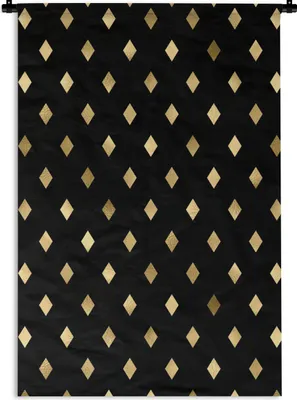 Produktbild von MuchoWow® Wandteppich Wandbehang Muster - Gold - Schwarz - Kariert 90x135 cm Tapisserie Dekoration Wandtuch - Baumwolle - Wandskulptur
