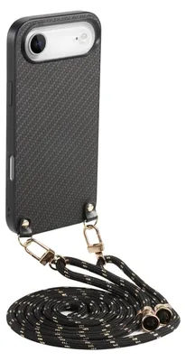Produktbild von Carbon Textur Design Leder Hülle mit Umhängeband Schwarz für Apple iPhone 17 Air