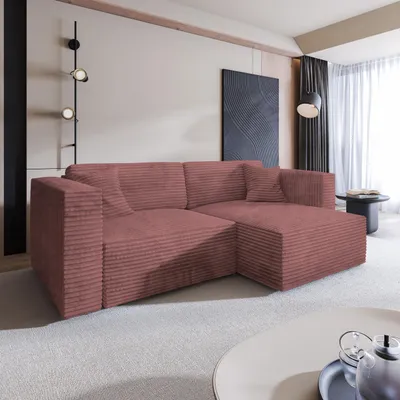 Produktbild von Masseno Ecksofa NERIO T mit Schlaffunktion L-Form, Sofa mit Bettkasten, Wohnzimmersofa, Couch, Soffa, Bettsofa, Couchgarnitur- Rosa, TILIA 62