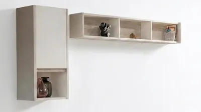 Immagine prodotto di Mensole sospese beige, design moderno e minimalista. Scaffali sospesi, Immagine generata dall'IA