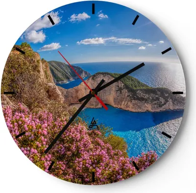 Produktbild von Wanduhr - Rund - Glasuhr - Meer Sommer Blume - 30x30cm - Schleichendes Uhrwerk - Lautlos - zum Aufhängen bereit - Dekoration Modern - Wanddekoration aus Glas - C3AR30x30-3741