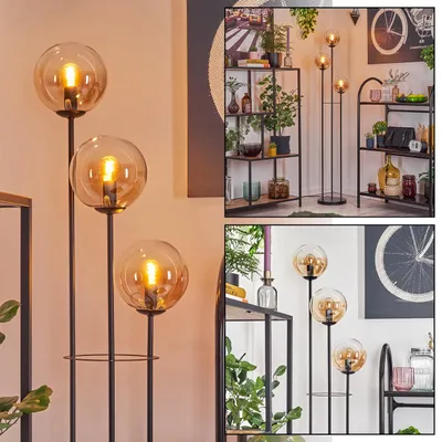 Produktbild von Fossobiubo Stehlampe aus Metall/Glas in Schwarz/Bernsteinfarben/Klar