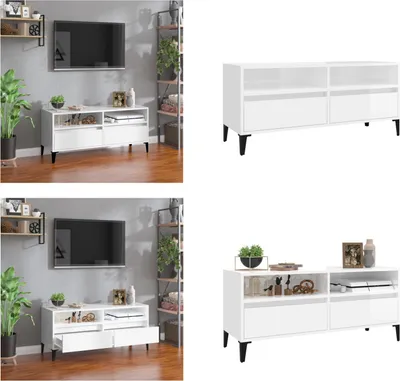 Zdjęcie produktu dla vidaXL Szafka pod TV biały wysoki połysk 100x34,5x44,5 cm materiał drewnopochodny - szafka pod TV - szafki pod TV - stojak pod TV - meble pod TV