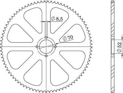 Productafbeelding van Staal kettingtandwiel Supersprox 428 - 42 tanden (zwart) RFE-802:42-BLK | Binnenmaat 52,0 mm, buitenmaat 68,0 mm, 4 gaten/4 gaten