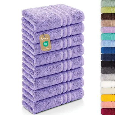 Produktbild von Lavea® 8er Set Handtücher 50x100 cm - Elena, 100% Baumwolle, Saugstark & Weich, Waschbar, Trocknergeeignet, Frottierhandtuch - Lavendel