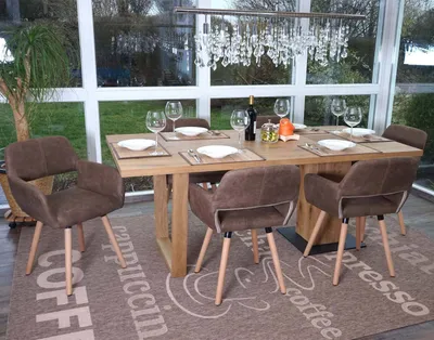 Produktbild von 6er-Set Esszimmerstuhl MCW-A50 II, Stuhl Küchenstuhl, Retro 50er Jahre Design  Textil, vintage braun, helle Beine