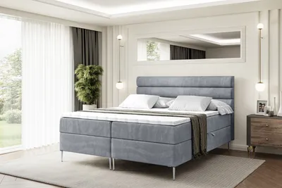 Produktbild von ALTDECOR  Boxspringbett mit Silber Füßen, Matratze und Lattenrost, Boxbett, Topper, Polsterbett mit Bettkasten, Bett mit Stauraum H4-Matratze, Doppelbett - CELESTIA-FS- 180x200 - Grau Samt