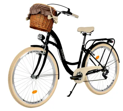 Produktbild von Milord Komfort Fahrrad mit Weidenkorb, Damenfahrrad, Citybike, Retro, Vintage, 28 Zoll, Schwarz-Creme, 7-Gang