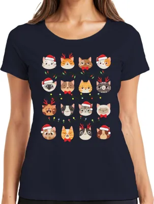 Produktbild von Katzen Weihnachten Festtage - Weihnachtsgeschenk Christmas Damen T-Shirt, Navy, 3XL