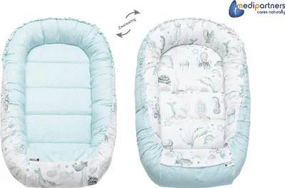 Produktbild von 5 Teile, Babynestchen, Krabbeldecke, 100x60x15, Ozean mit Minze Minky