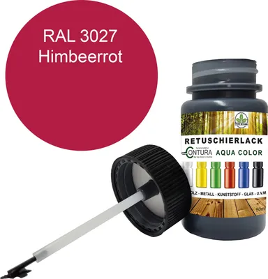 Produktbild von Reparaturlack Lackstift RAL Lack Pinselflasche 50ml. Farbe Holz Metall Möbel Auto Bad Retuschierlack - RAL 3027 Himberrot