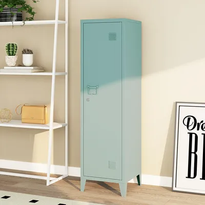 Zdjęcie produktu dla Pojedyncza szafka 'Kurikka' z 2 zamykanymi metalowymi półkami 137 x 38 x 38 cm Szaroniebieska