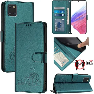 Obrázek produktu pro Kožené pouzdro pro Samsung Galaxy Note 10 Lite, sladká kočka Flip pouzdro s funkcí stojánku a peněženkou zelené