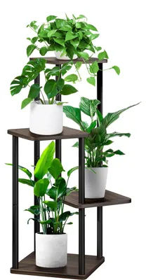 Image de Étagère en bois à 4 niveaux, support pour plantes, 1 pièce, pour intérieur et balcon