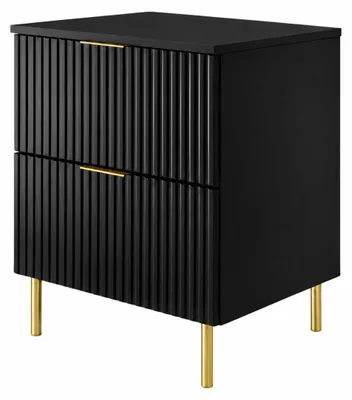 Productafbeelding van Badkamerkast, staand model, 60 cm breed, met geribbeld front van 16 mm, zwart + mat zwart, handgrepen in twee kleuren, afmetingen: 60 x 46 x 73,6 cm, AI-gegenereerde afbeelding