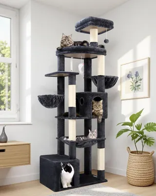 Imagen del producto de Katzenbaum XXL, con una altura de 194 cm, 2 grandes casas para gatos, una hamaca de 50x40 cm, ideal para 3-5 gatos grandes