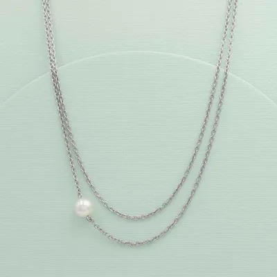 Produktbild von Vintageparts Gliederkette platinfarben Süßwasserzuchtperle elegant 90cm
