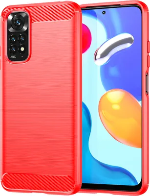 Produktbild von Redmi Note 11S Hülle, Carbon-Faser TPU Silikon Stoßfest Schutzhülle für Xiaomi Redmi Note 11 4G / Note 11S Rot
