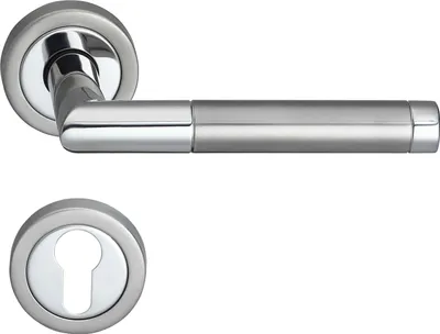 A door handle set with a keyhole escutcheon, presented against a white background.