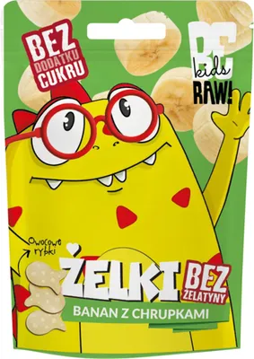 Produktbild von BeRAW! Kids Banan Fruchtgummis mit knusprigen Stücken 35 g