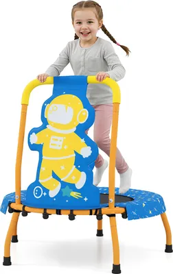 Produktbild von COSTWAY φ71cm Trampoin Kinder, Min-Trampolin mit Griff & Randabdeckung, Kindertrampolin mit Astronauten-Motiv, Fitness Trampolin für 3-6 Jahren